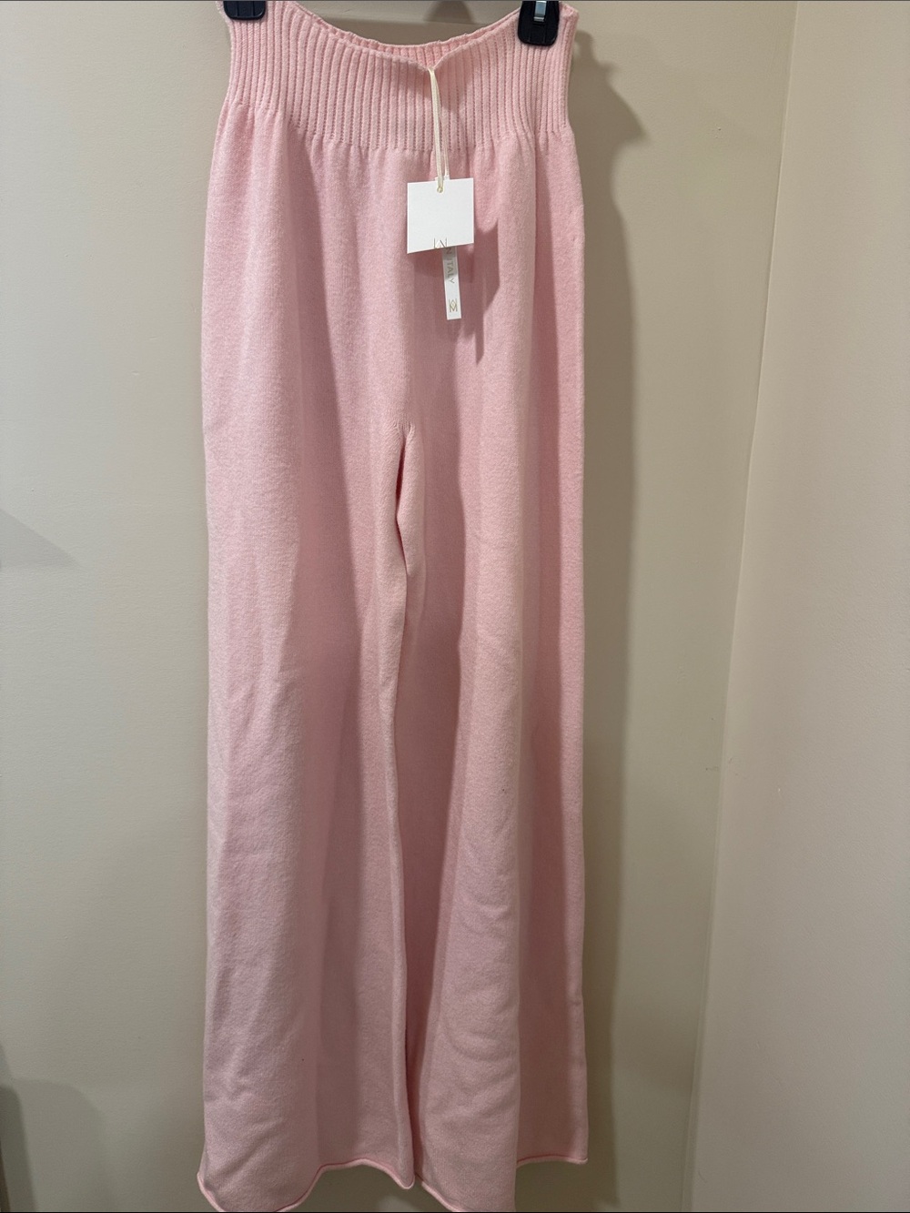Women’s Milio Milano Wide-Leg Knit Track Pants in Soft Pink